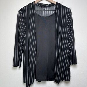 Cocomo Women Blouse Large Black Stripe Slinky Crewneck Built in Shirt 3/4 Sleeve